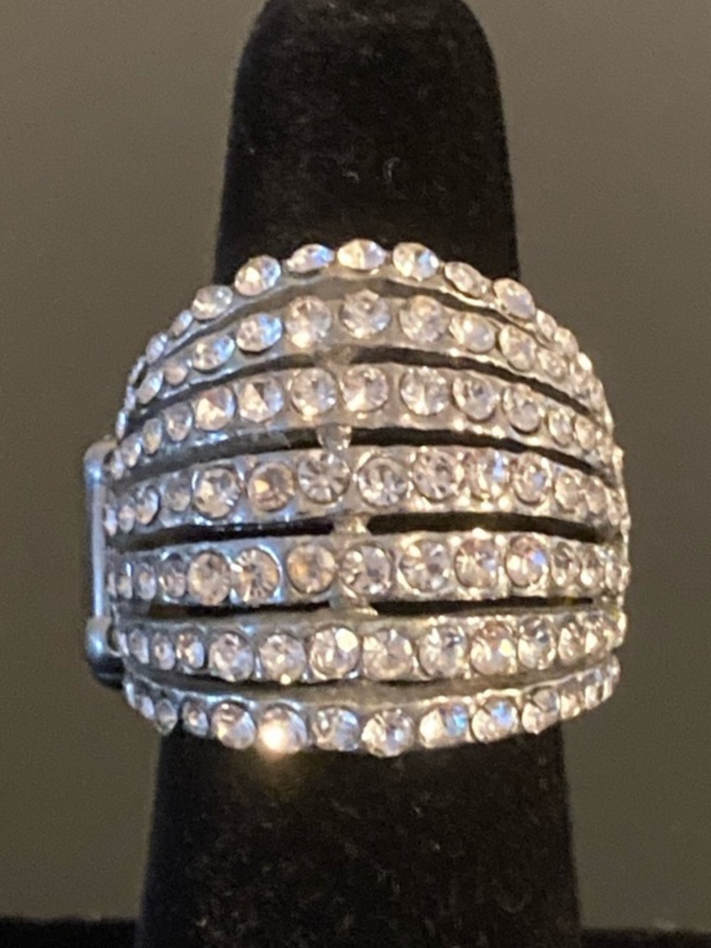 paparazzi Silver Tone Clear Crystal Multi-Row Statement Ring - Picture 1 of 2
